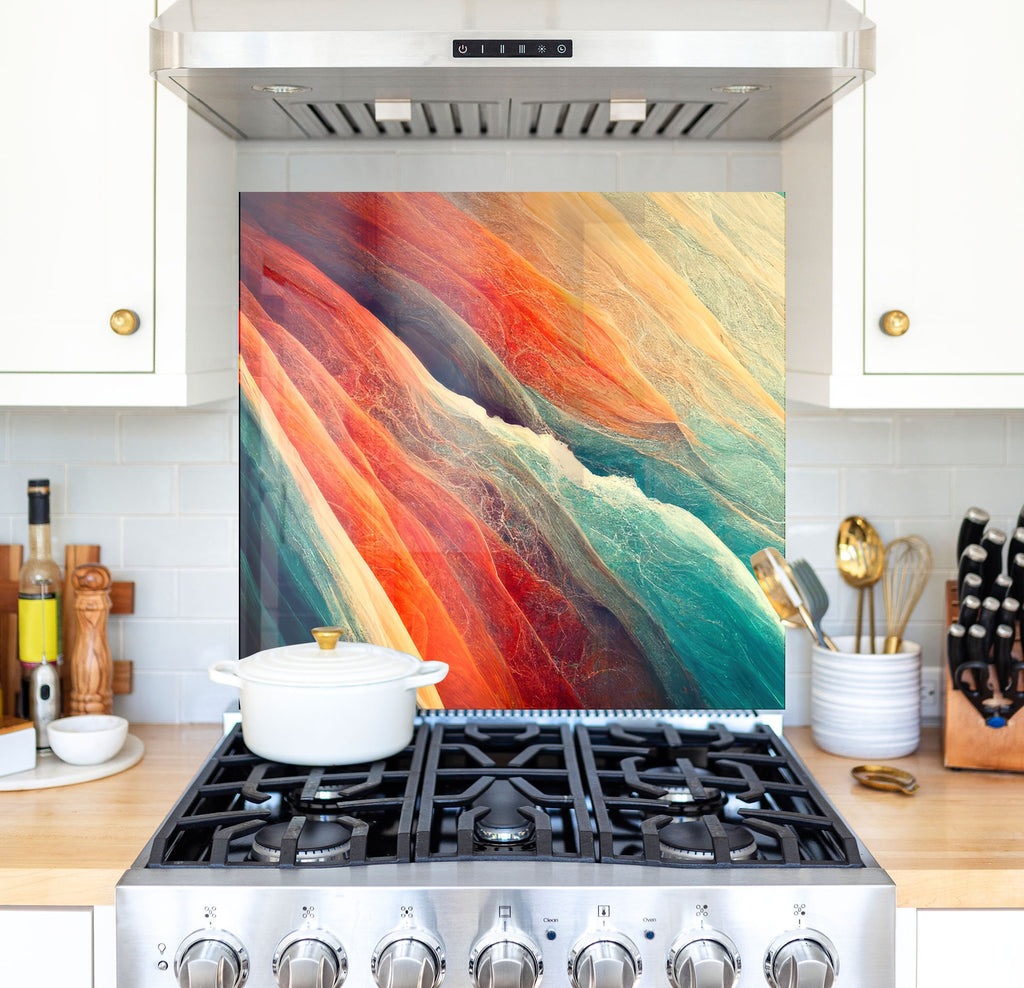 a painting on a stove top in a kitchen