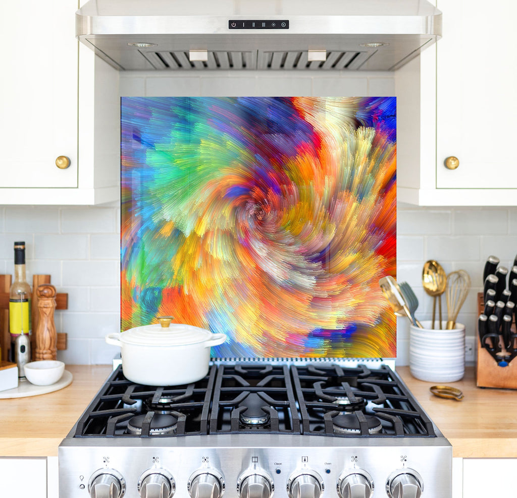 a painting on a stove top in a kitchen