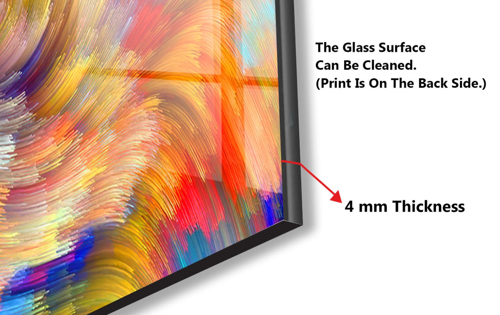 a picture of a multicolored painting with the words the glass surface can be