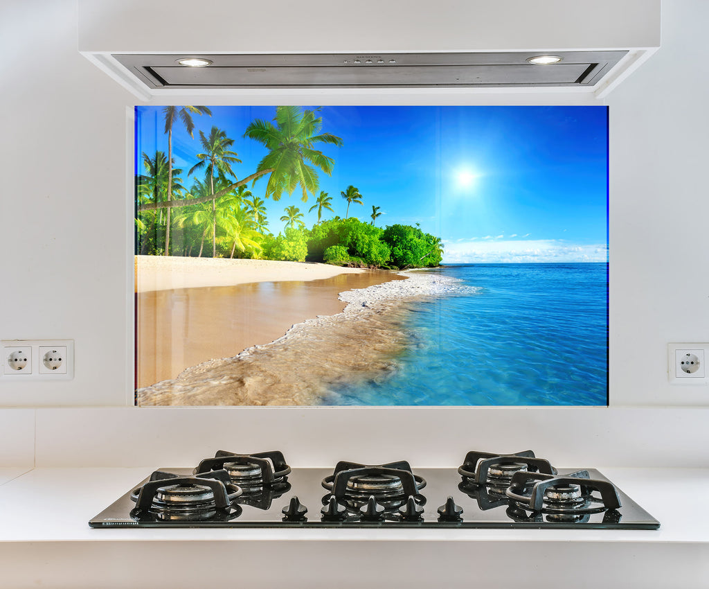 a picture of a beach with palm trees on it