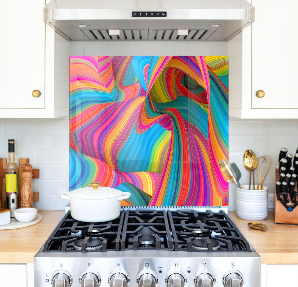 a painting on a stove top in a kitchen