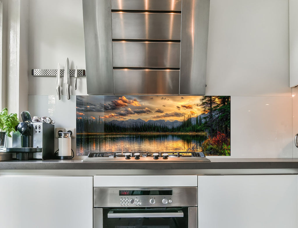 a kitchen with a stainless steel stove top oven