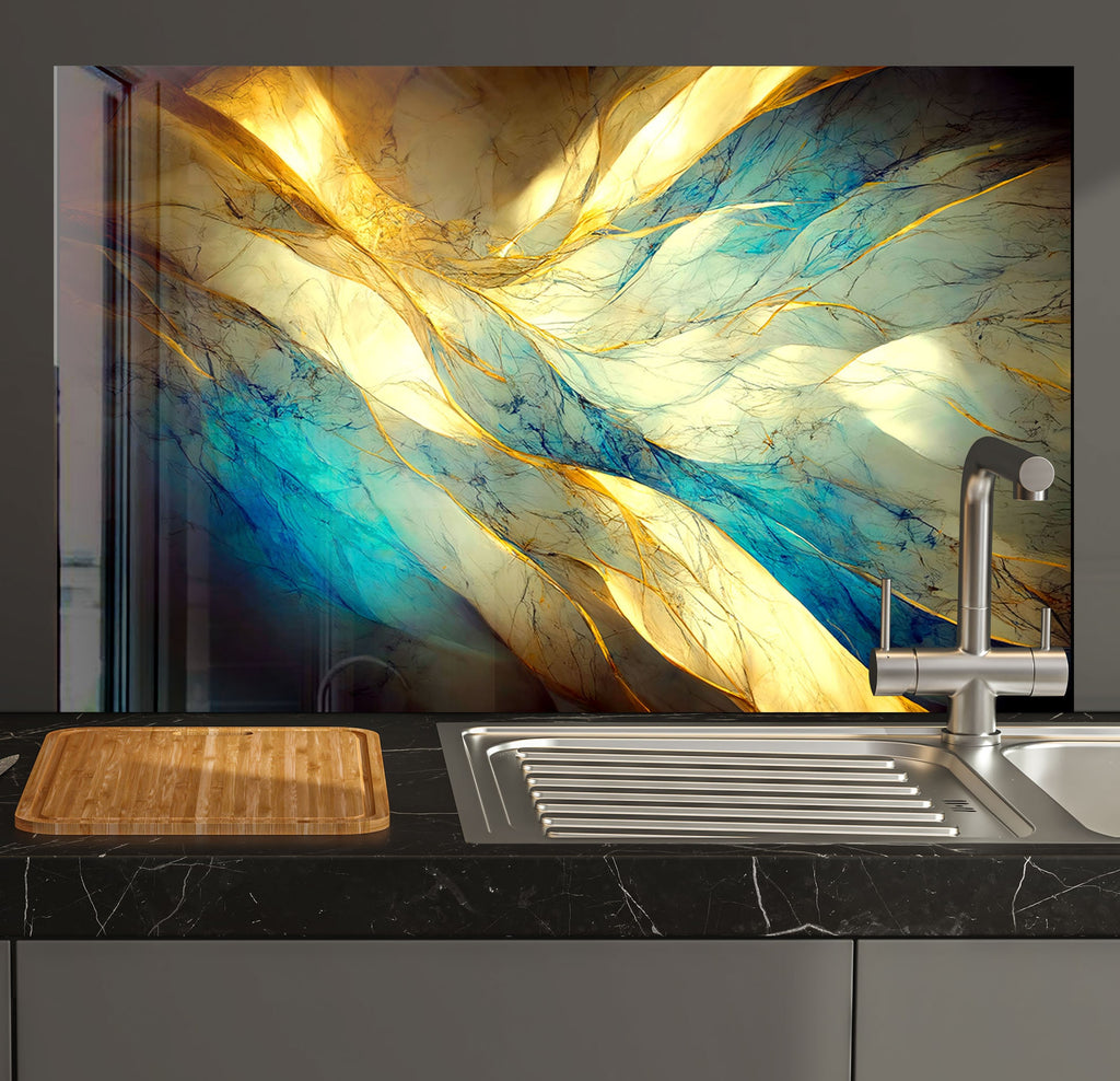 a kitchen counter with a sink and a wooden cutting board