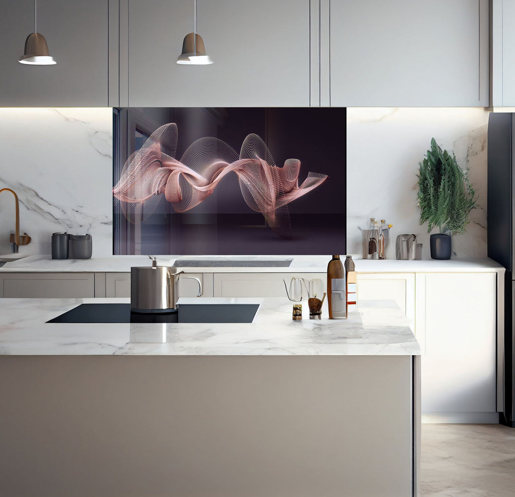 a kitchen with marble counter tops and white cabinets