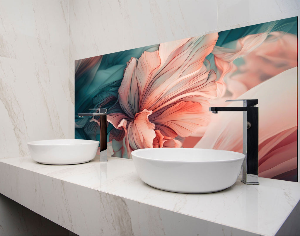 two white bowls on a counter in a bathroom