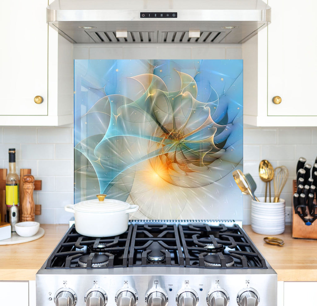 a picture of a flower on a stove top