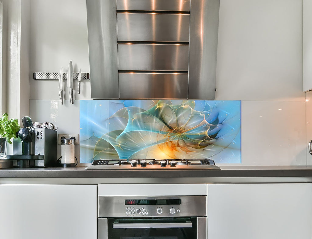 a kitchen with a stainless steel stove top oven