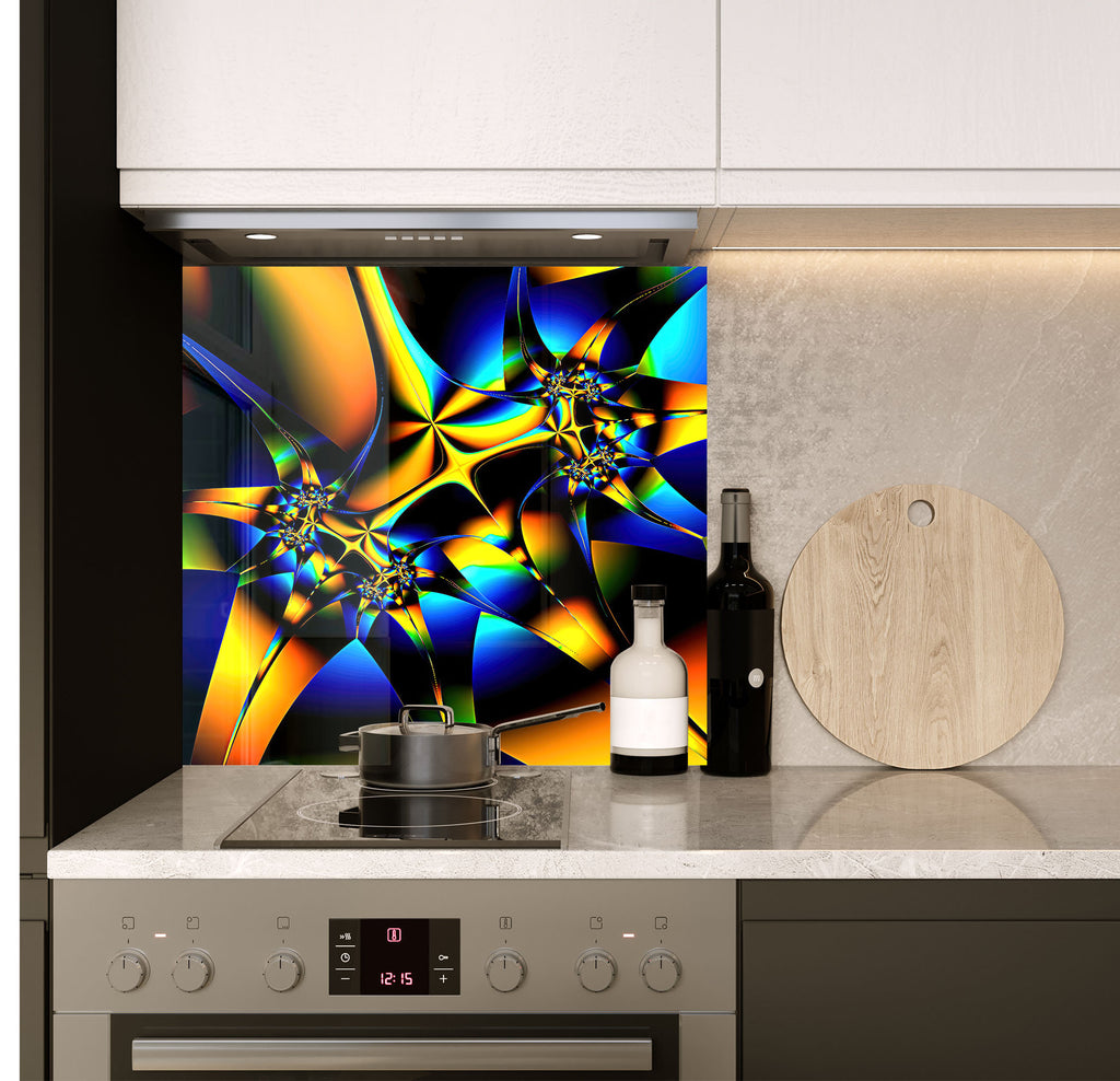 a kitchen with a stove top oven next to a cutting board