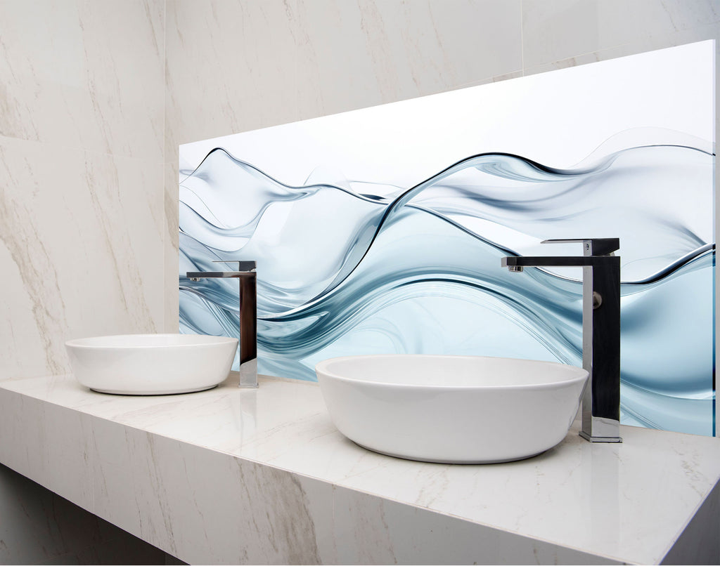 two white bowls on a counter in a bathroom