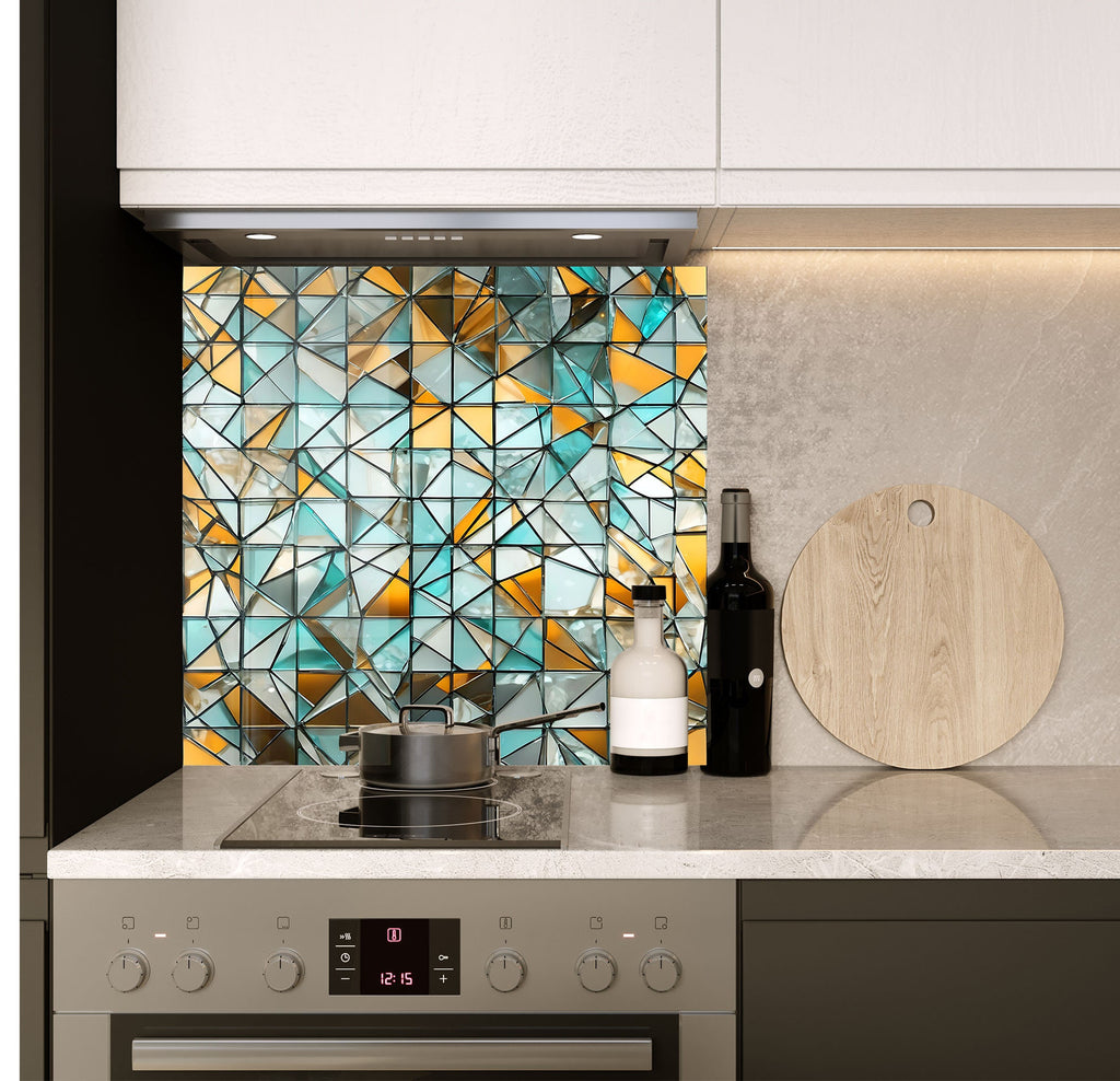 a kitchen counter with a cutting board and a bottle of wine