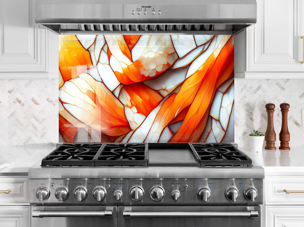 Fiery Amber Stained - Glass Kitchen Backsplash-BacksplashArtworks