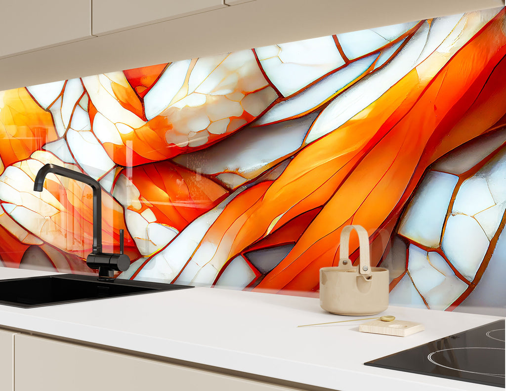 Fiery Amber Stained - Glass Kitchen Backsplash-BacksplashArtworks