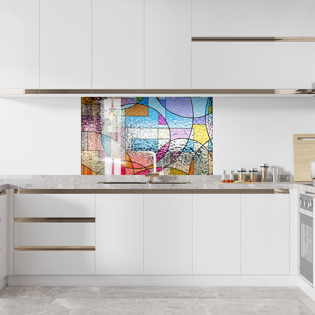 Modern Geometric Stained - Tempered Glass Kitchen Backsplash-BacksplashArtworks