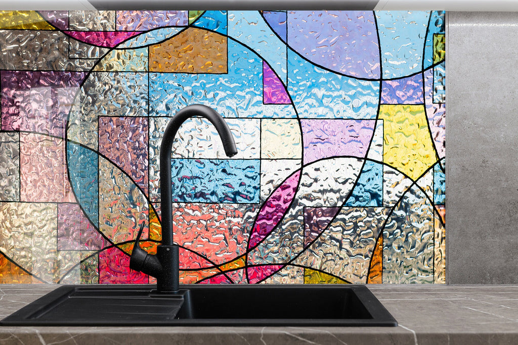 Modern Geometric Stained - Tempered Glass Kitchen Backsplash-BacksplashArtworks