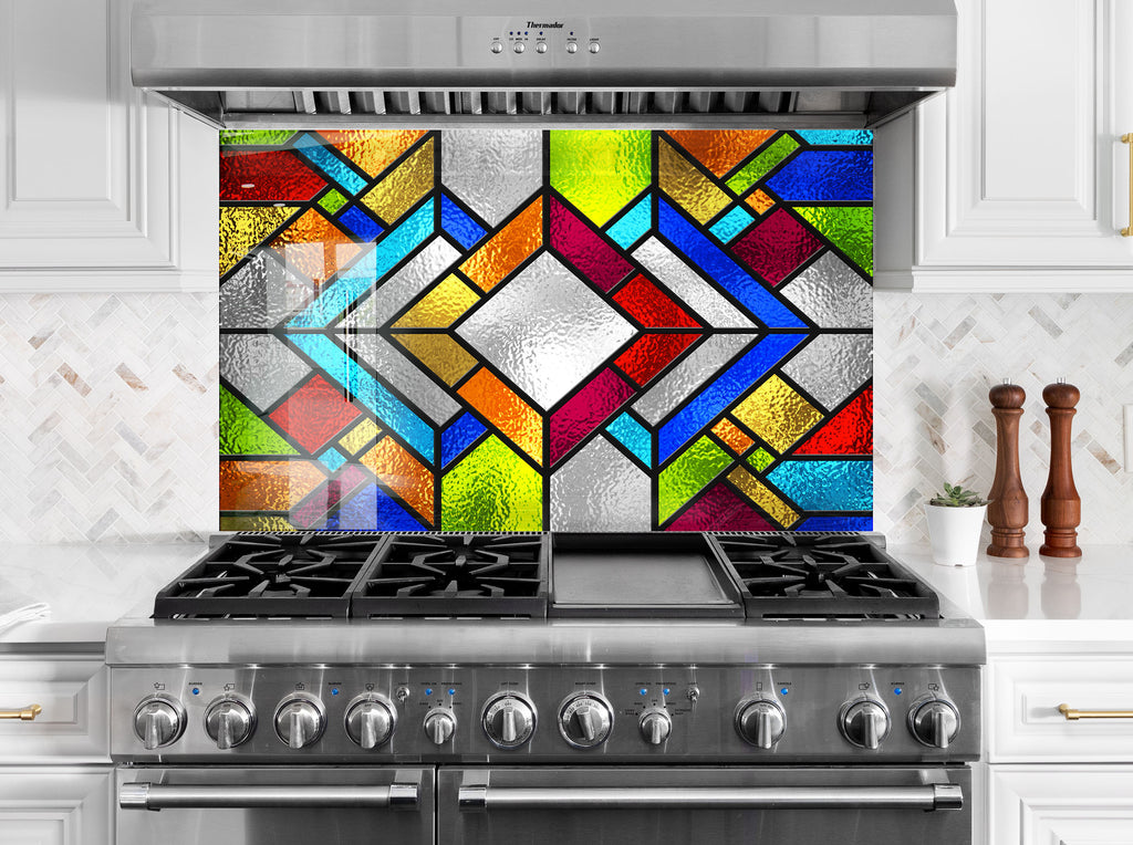 Vibrant Geometric Stained - Glass Kitchen Backsplash-BacksplashArtworks