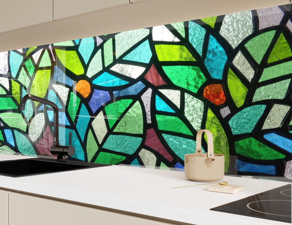 Botanical Bliss Stained - Glass Kitchen Backsplash-BacksplashArtworks