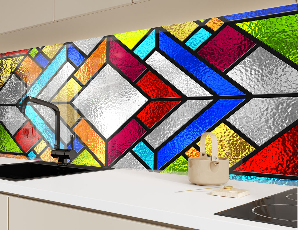 Vibrant Geometric Stained - Glass Kitchen Backsplash-BacksplashArtworks