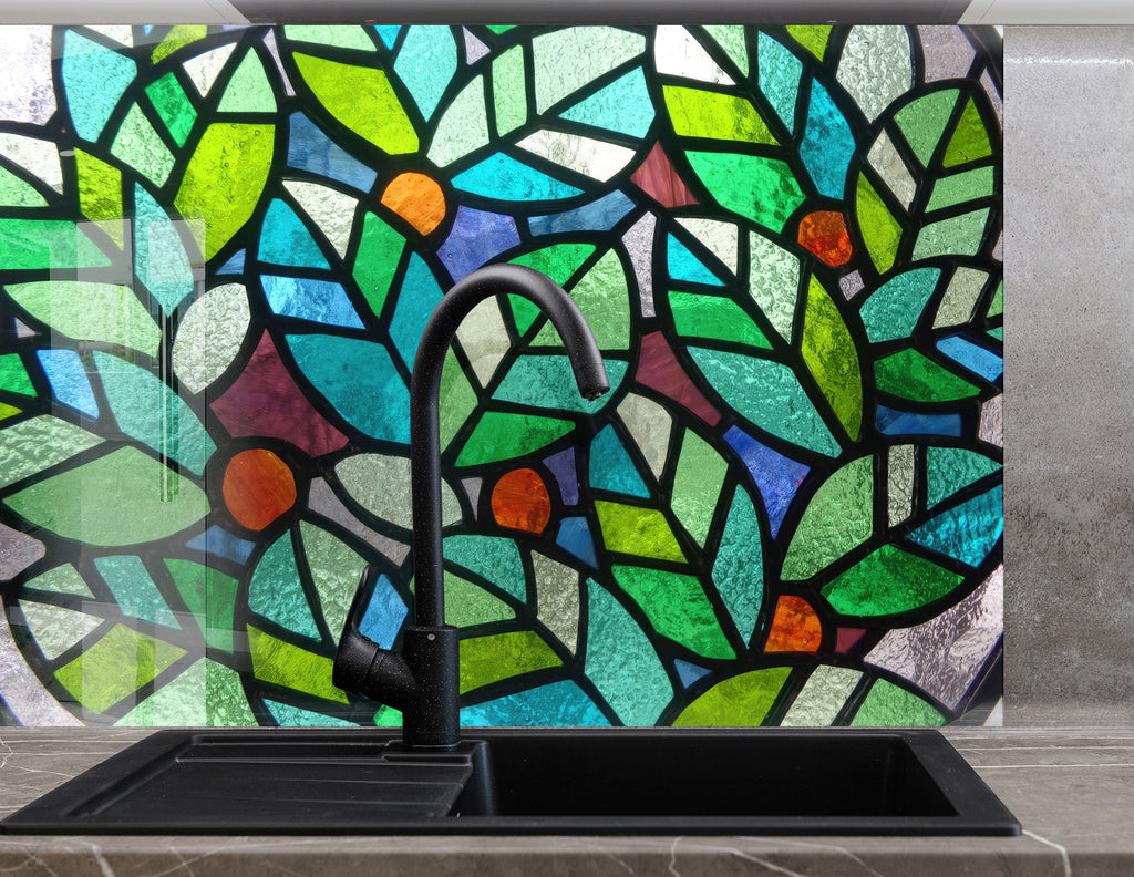 Botanical Bliss Stained - Glass Kitchen Backsplash-BacksplashArtworks