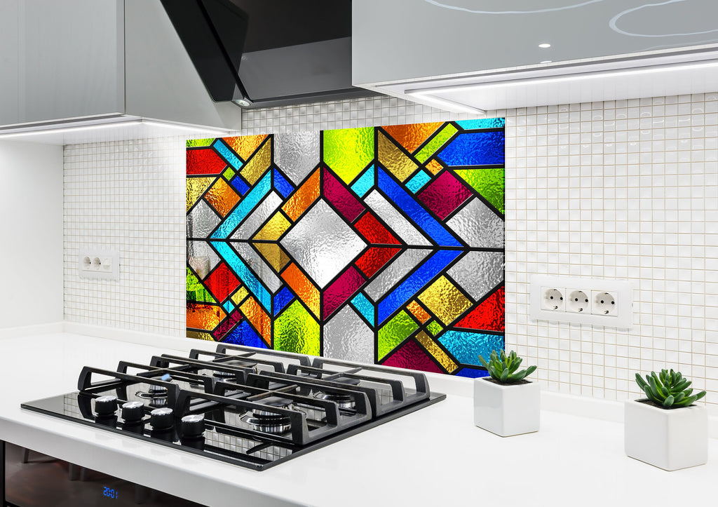 Vibrant Geometric Stained - Glass Kitchen Backsplash-BacksplashArtworks