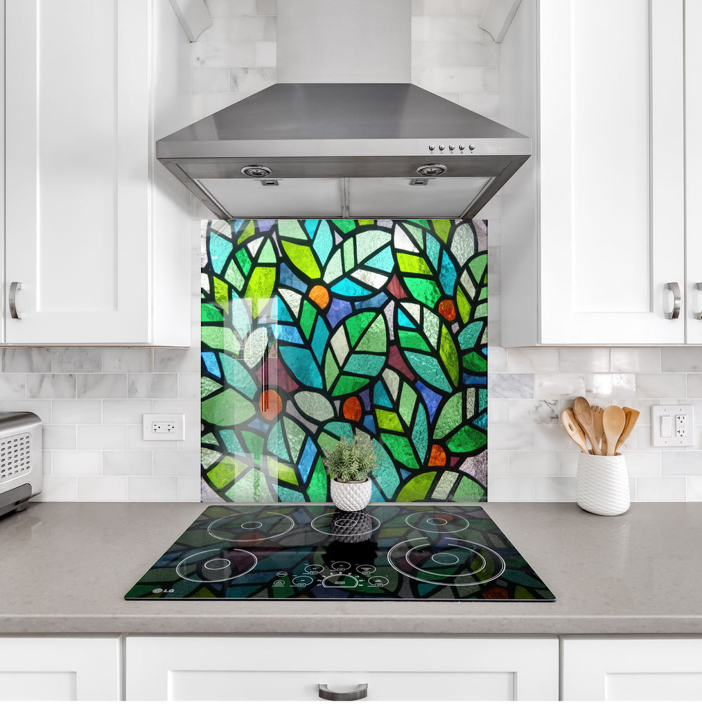 Botanical Bliss Stained - Glass Kitchen Backsplash-BacksplashArtworks