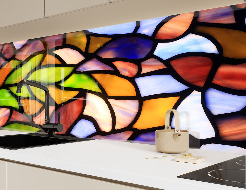 Vibrant Mosaic Stained - Glass Kitchen Backsplash-BacksplashArtworks