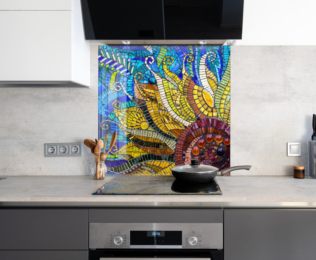 Vibrant Sunflower Mosaic Glass Kitchen Backsplash – Stained Glass Design-BacksplashArtworks