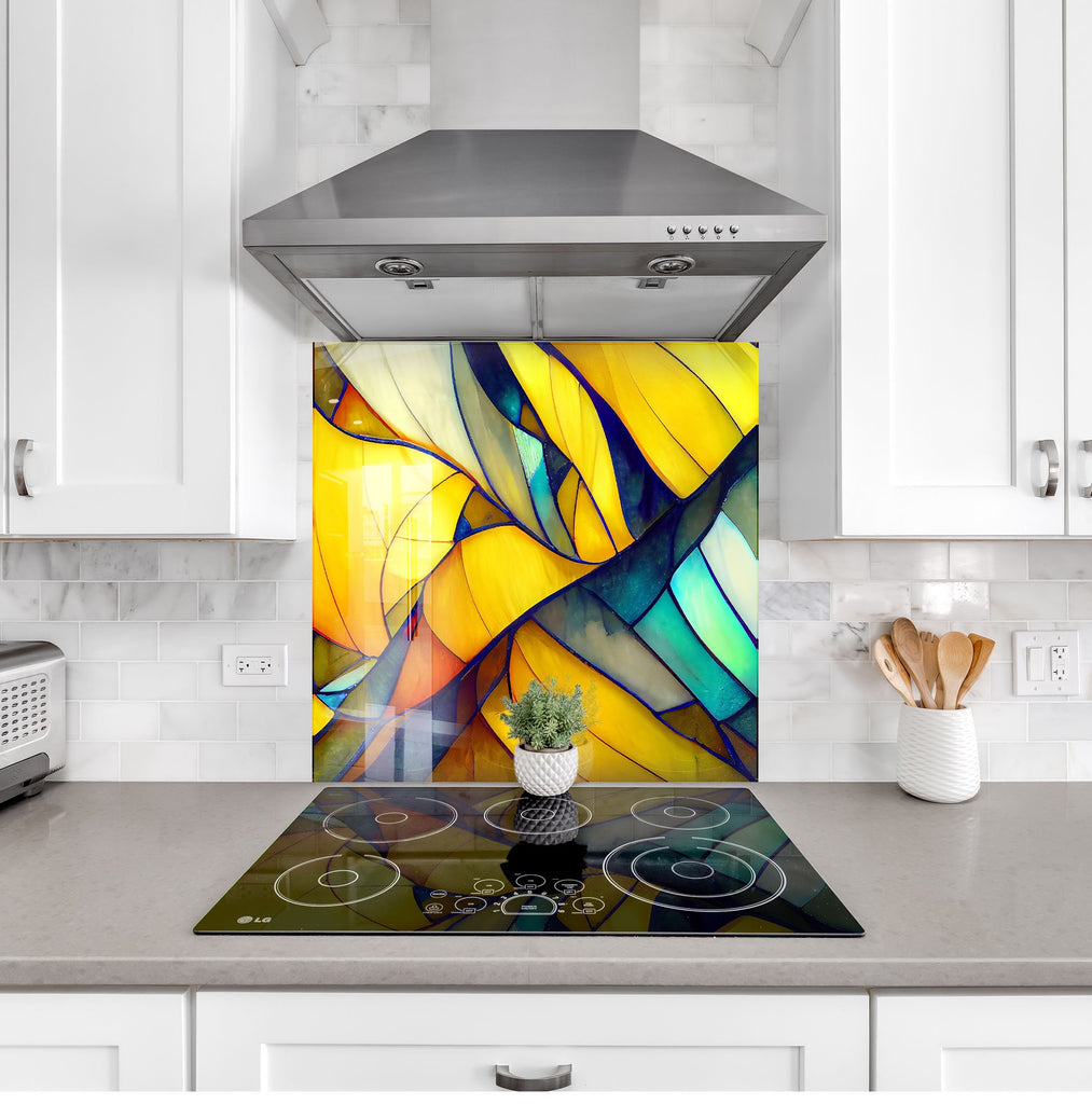 Golden Stained - Glass Kitchen Backsplash-BacksplashArtworks