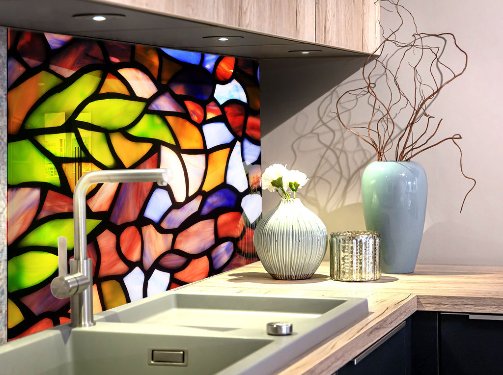 Vibrant Mosaic Stained - Glass Kitchen Backsplash-BacksplashArtworks