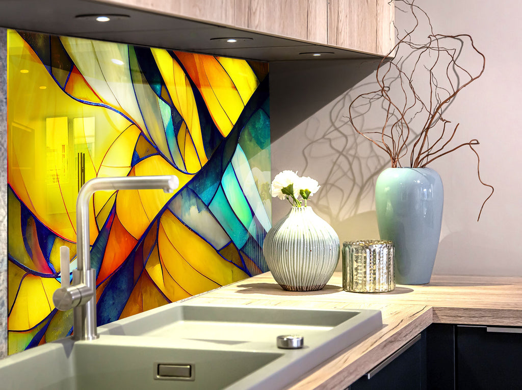 Golden Stained - Glass Kitchen Backsplash-BacksplashArtworks