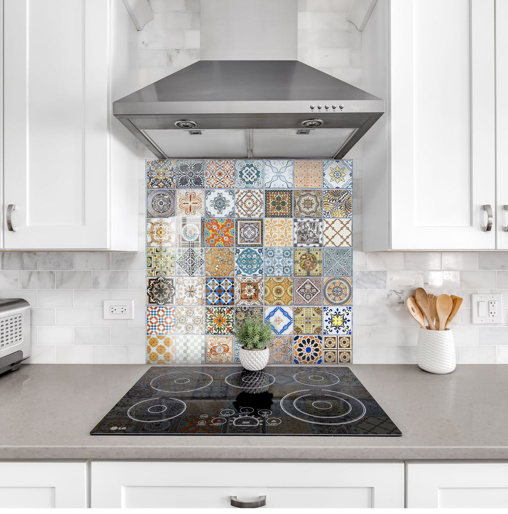 Vibrant Moroccan Tile Mosaic Glass Kitchen Backsplash - Geometric Design-BacksplashArtworks