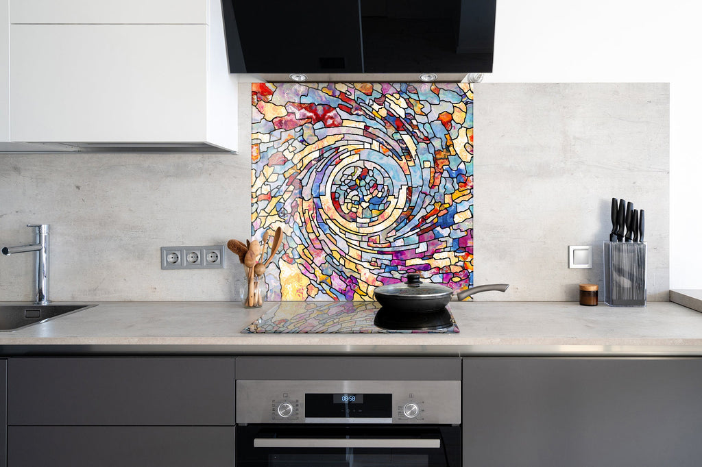 Abstract Swirl Stained - Glass Kitchen Backsplash-BacksplashArtworks