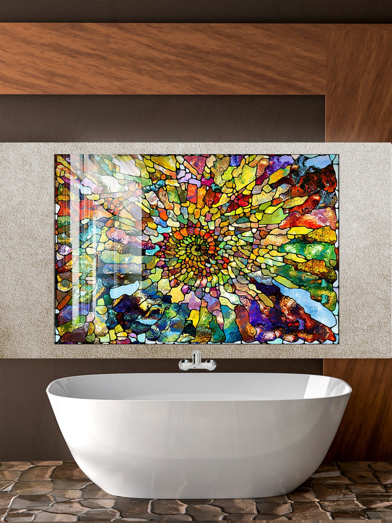 Vibrant Mosaic Spiral - Glass Kitchen Backsplash-BacksplashArtworks