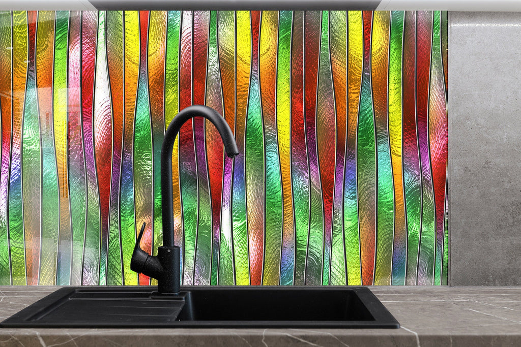 Rainbow Waves Stained - Tempered Glass Kitchen Backsplash-BacksplashArtworks