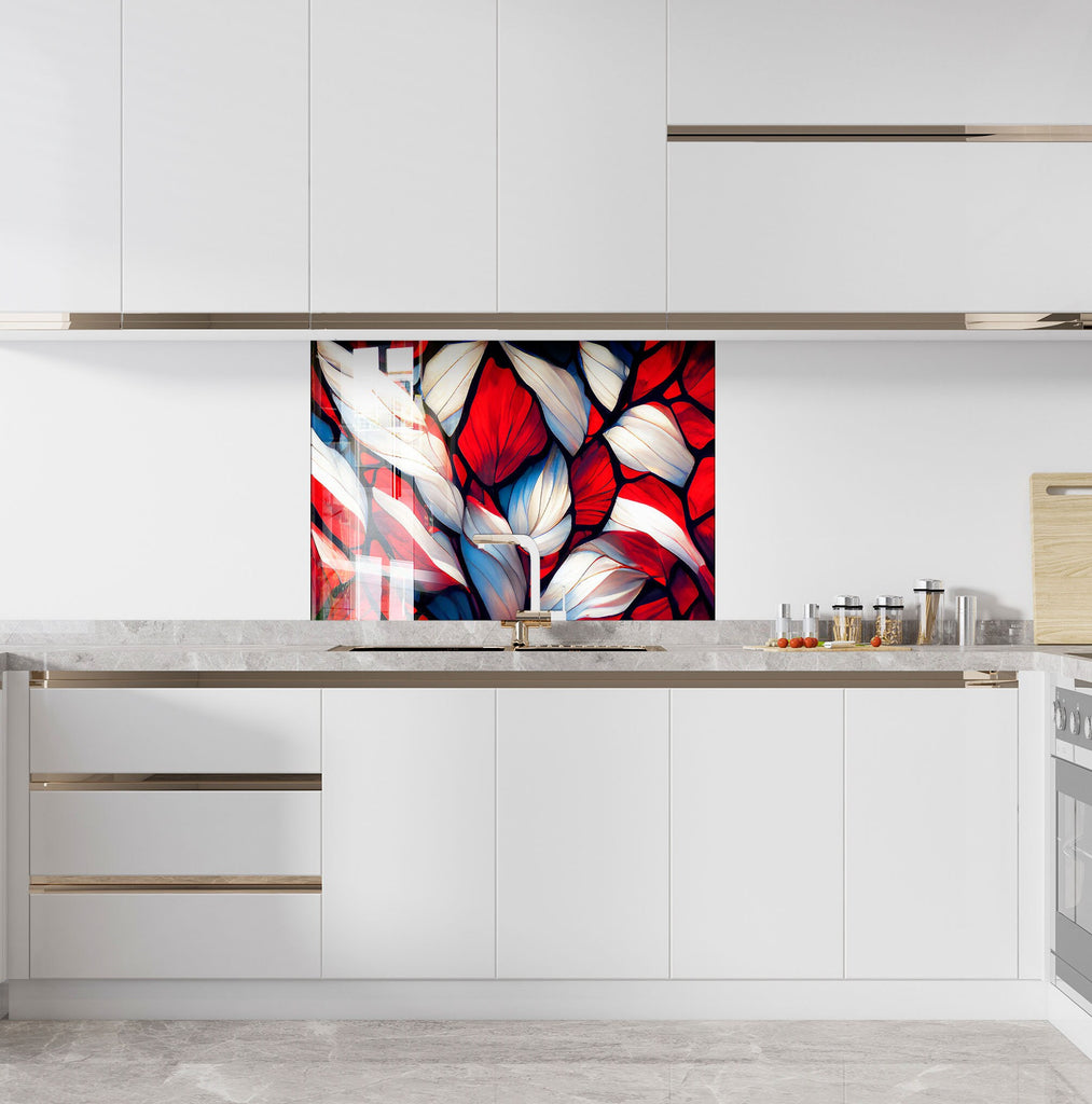 Crimson Bloom Stained - Glass Kitchen Backsplash-BacksplashArtworks