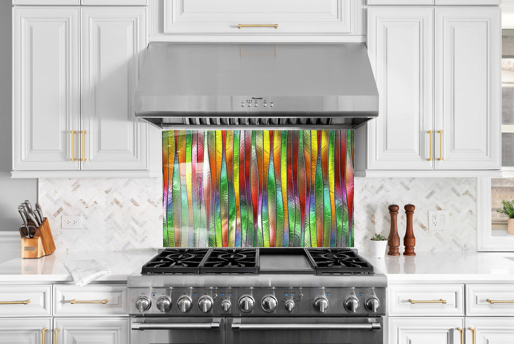 Rainbow Waves Stained - Tempered Glass Kitchen Backsplash-BacksplashArtworks