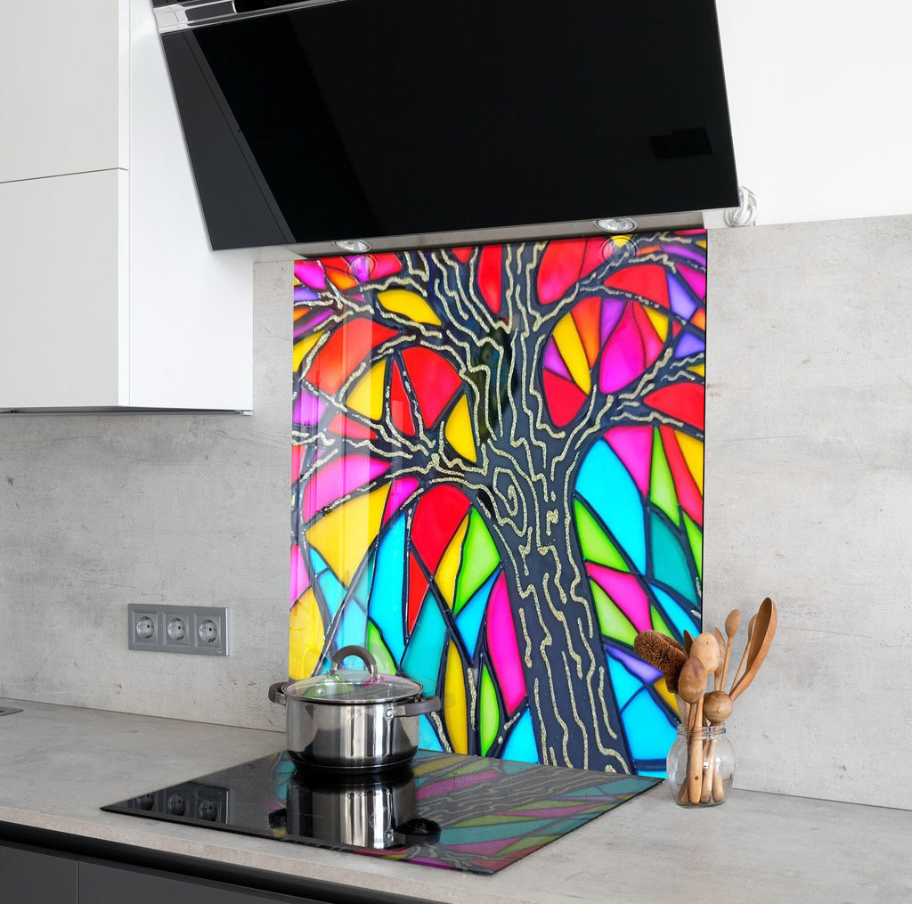 Vibrant Tree of Life Stained - Glass Kitchen Backsplash-BacksplashArtworks