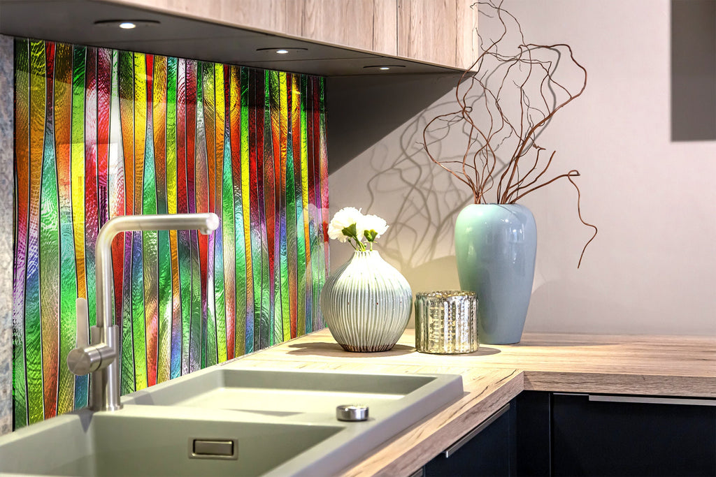 Rainbow Waves Stained - Tempered Glass Kitchen Backsplash-BacksplashArtworks