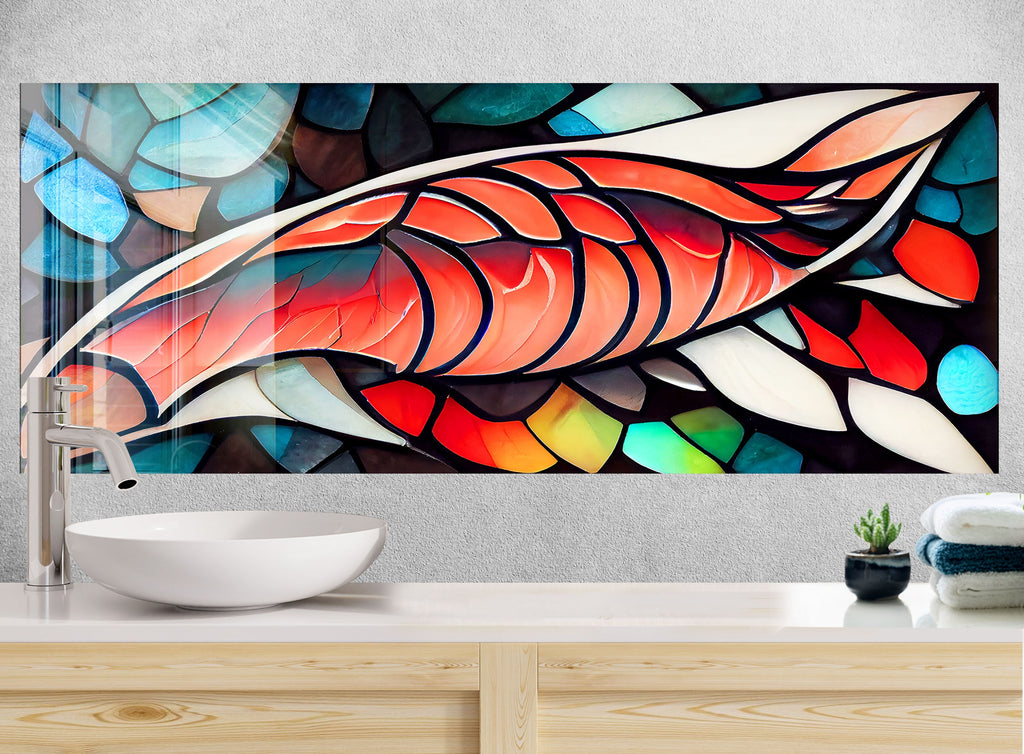 Koi Serenity Stained - Glass Kitchen Backsplash-BacksplashArtworks