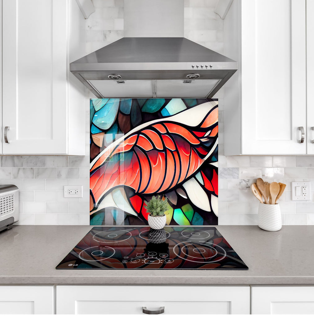 Koi Serenity Stained - Glass Kitchen Backsplash-BacksplashArtworks