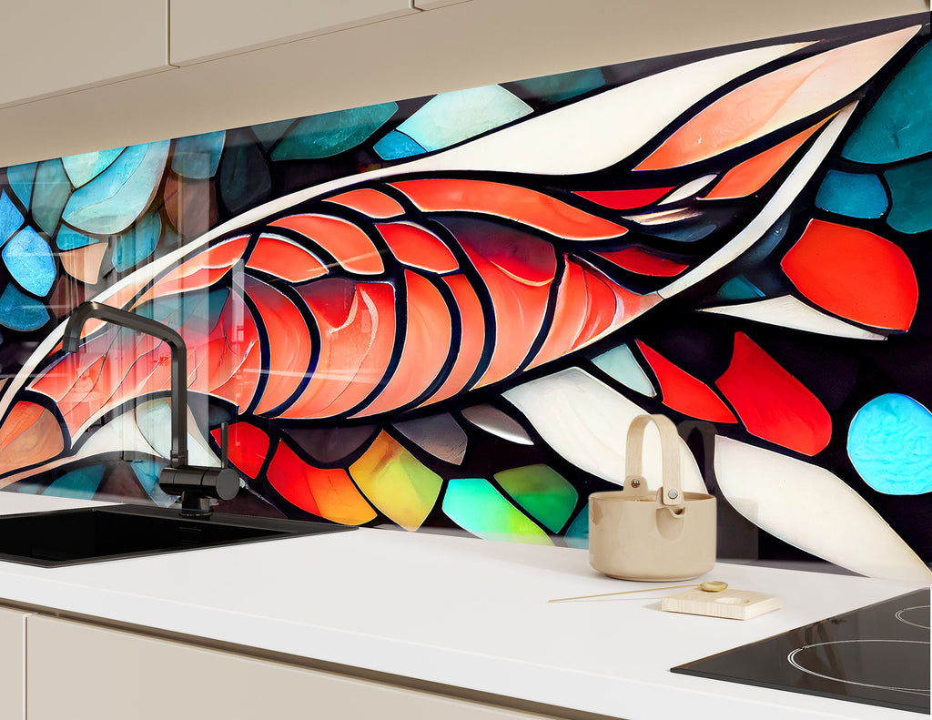 Koi Serenity Stained - Glass Kitchen Backsplash-BacksplashArtworks