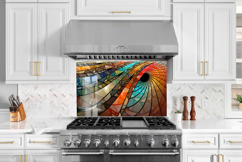 Hypnotic Swirl - Glass Kitchen Backsplash-BacksplashArtworks