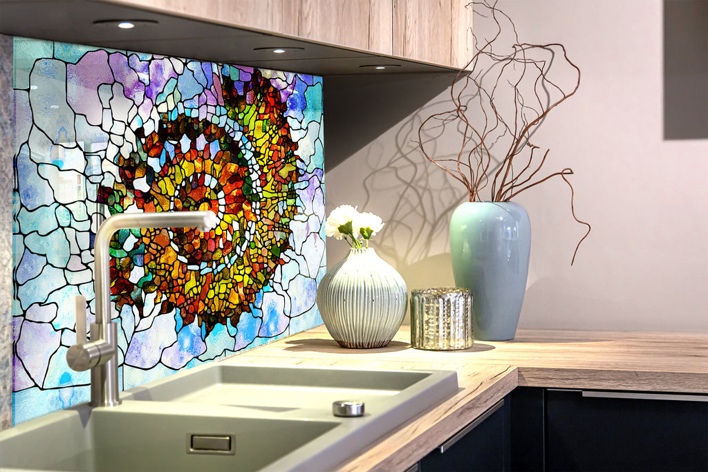 Golden Spiral Stained - Glass Kitchen Backsplash-BacksplashArtworks