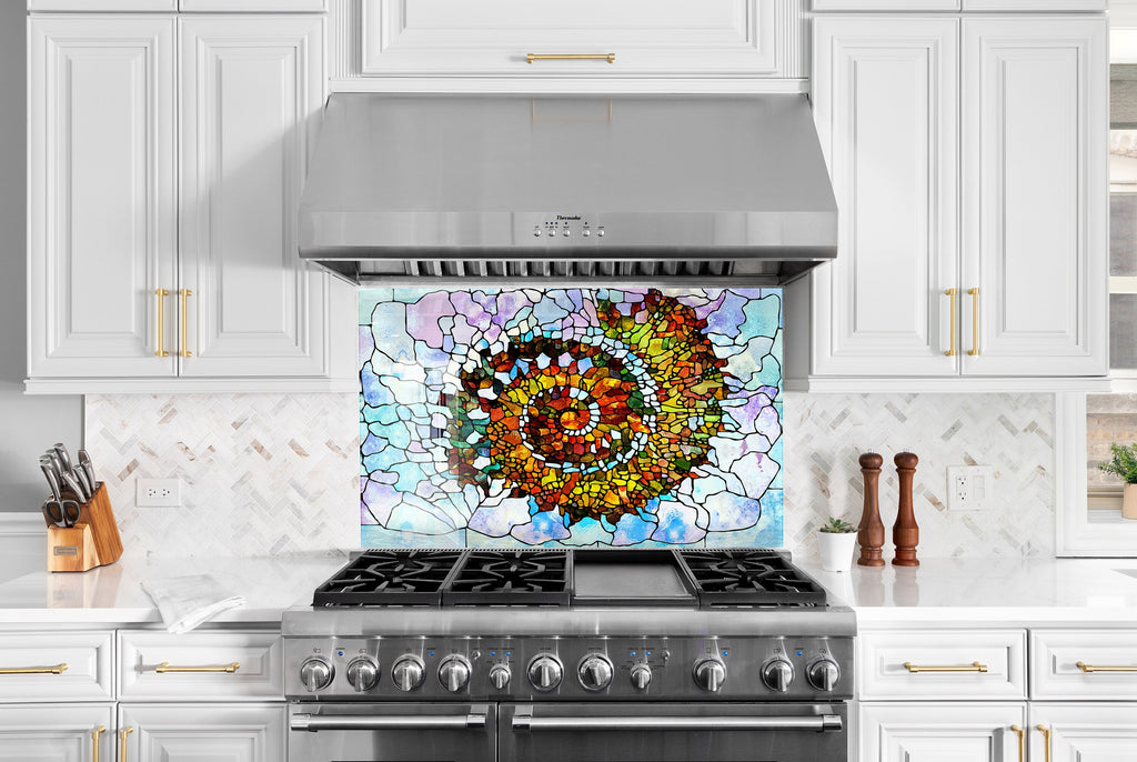 Golden Spiral Stained - Glass Kitchen Backsplash-BacksplashArtworks