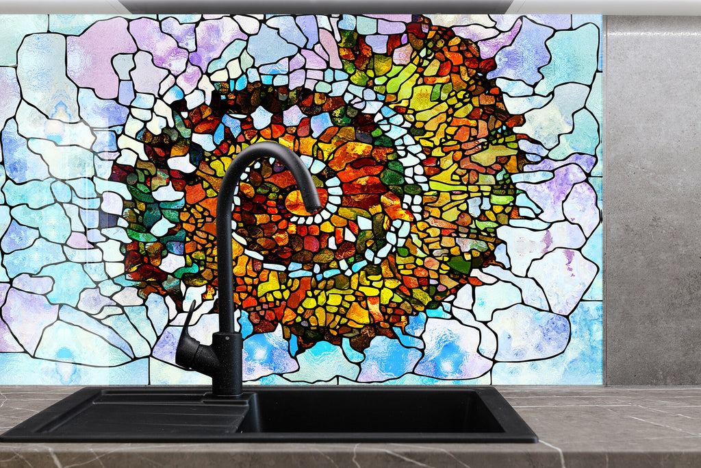 Golden Spiral Stained - Glass Kitchen Backsplash-BacksplashArtworks