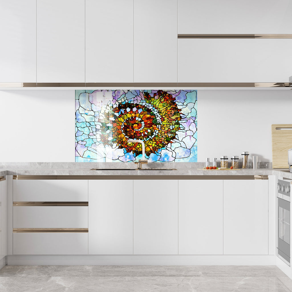 Golden Spiral Stained - Glass Kitchen Backsplash-BacksplashArtworks