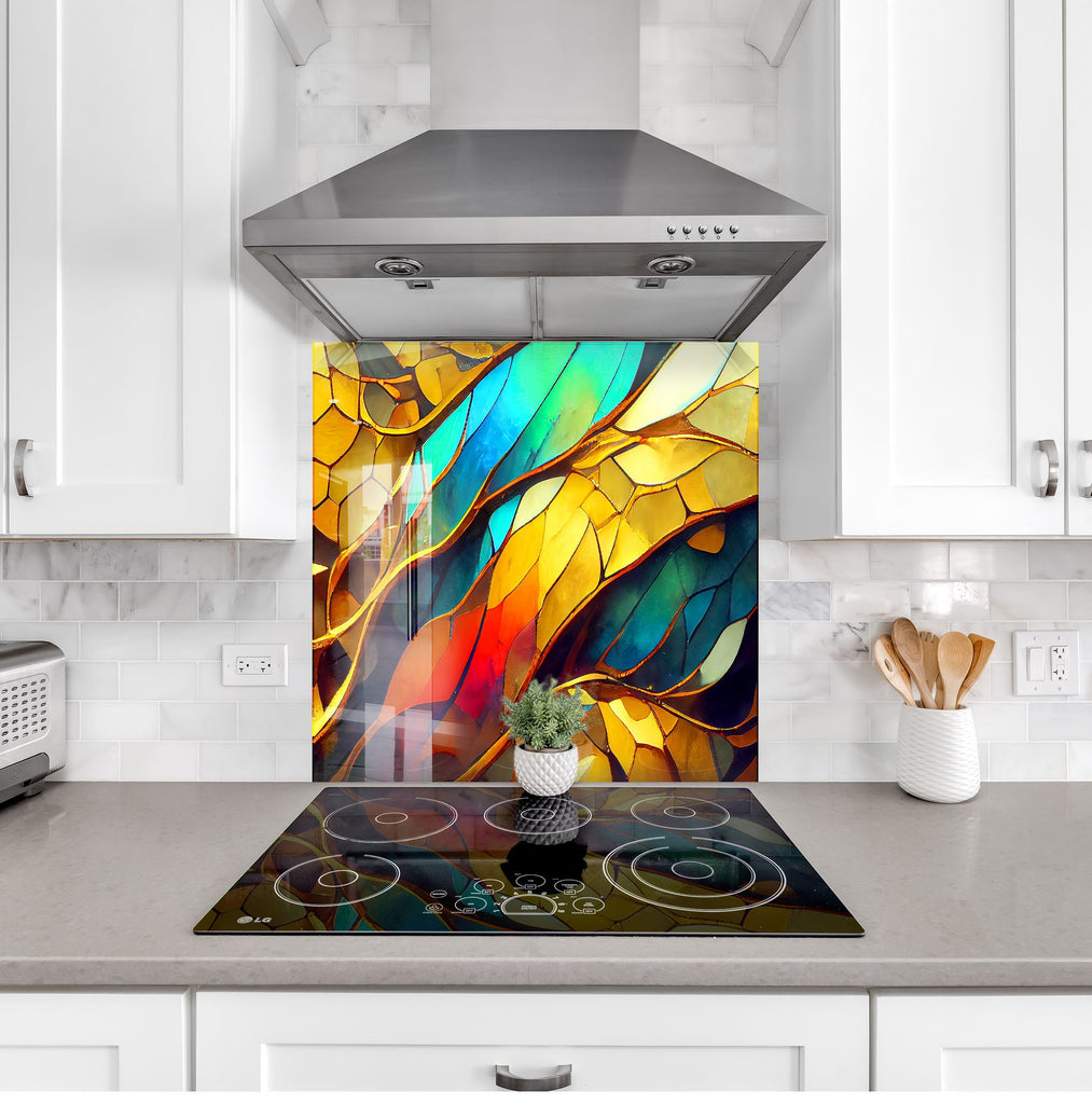 Golden Waves Stained - Glass Kitchen Backsplash-BacksplashArtworks