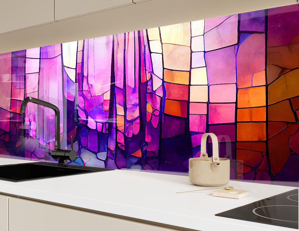 Amethyst Glow Stained - Glass Kitchen Backsplash-BacksplashArtworks