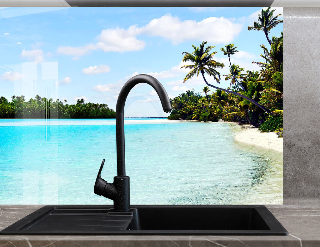 Tropical Beach Paradise Kitchen Backsplash - Stunning Tempered Glass Wall Art-BacksplashArtworks