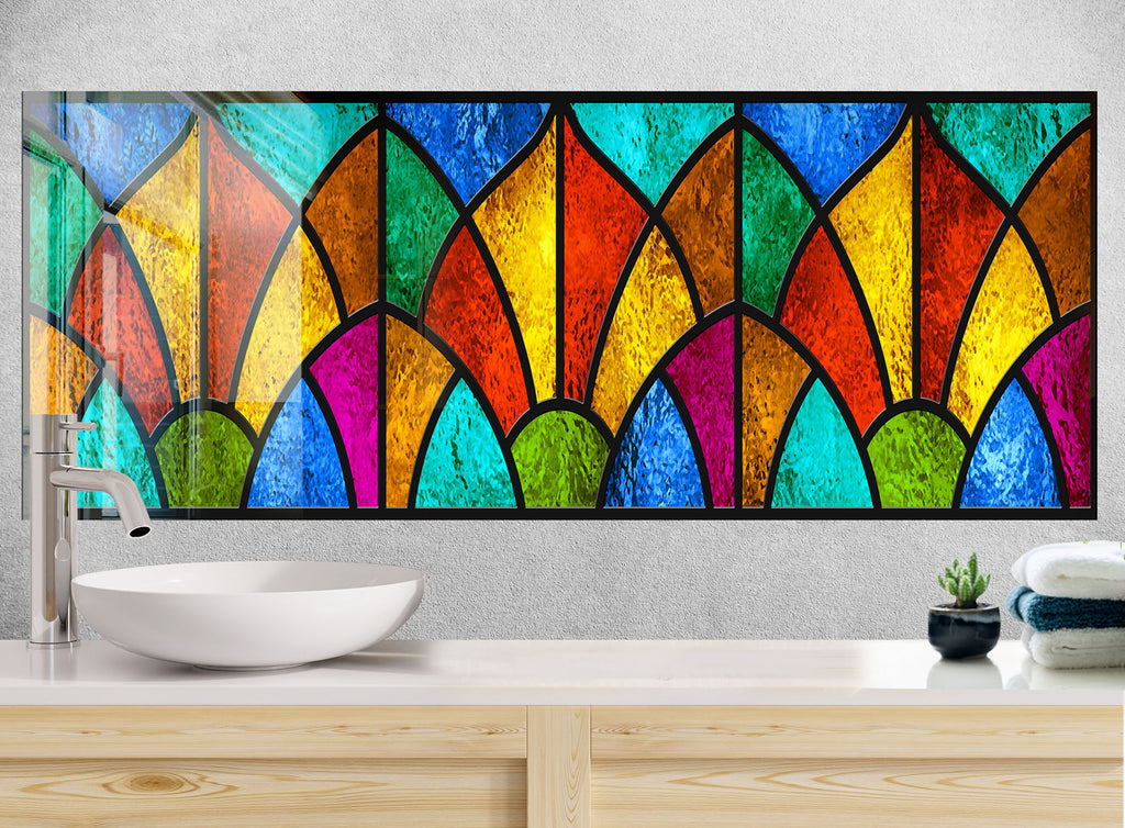 Rainbow Stained - Tempered Glass Kitchen Backsplash-BacksplashArtworks