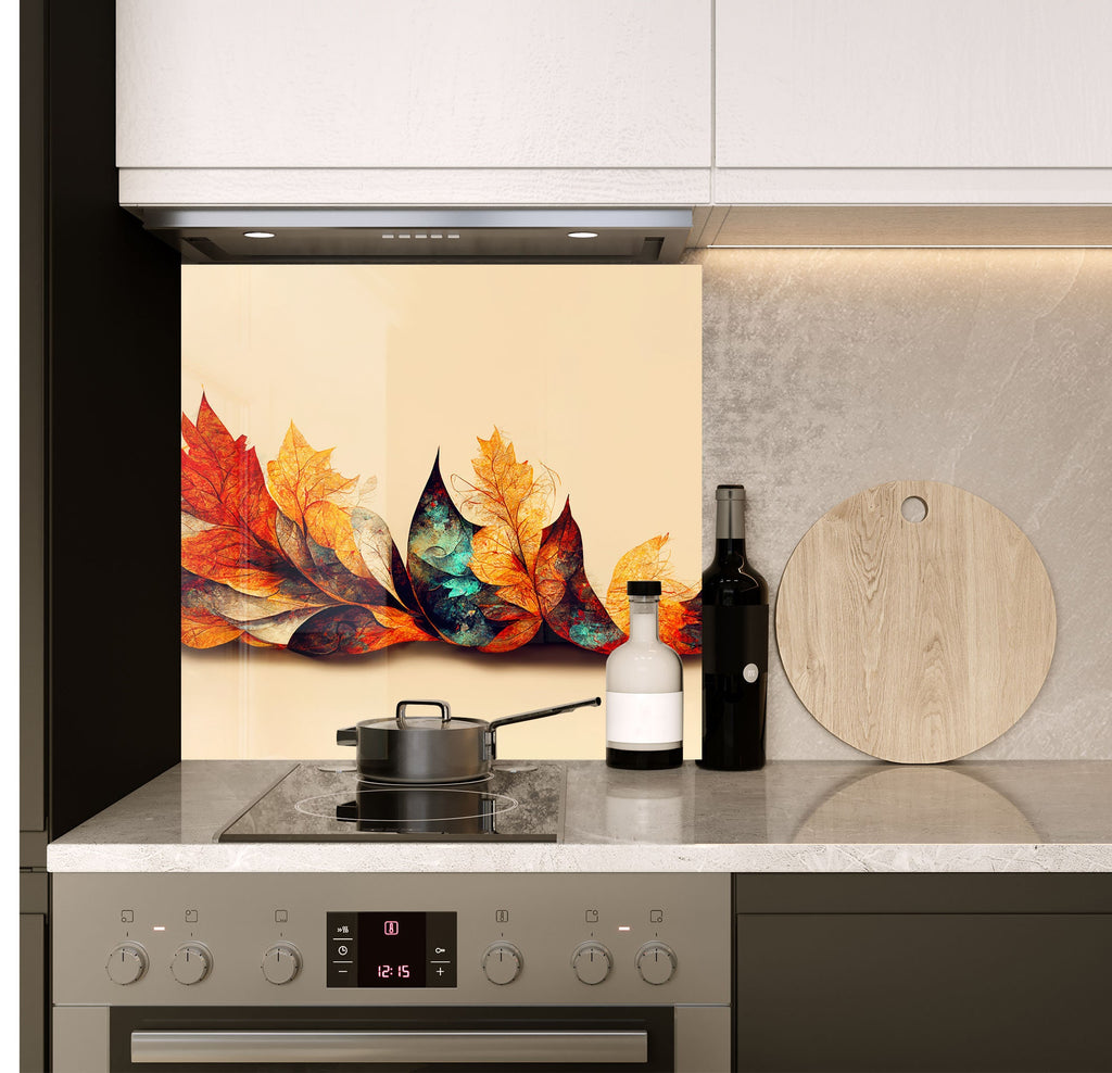 a stove top oven sitting under a painting on a wall